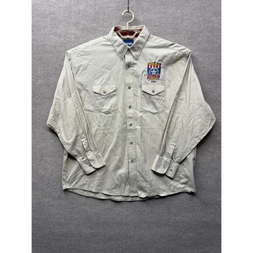 Wrangler Western Shirt Mens XXL Tan PRCA‎ Rodeo Las Vegas 07 Embroidered